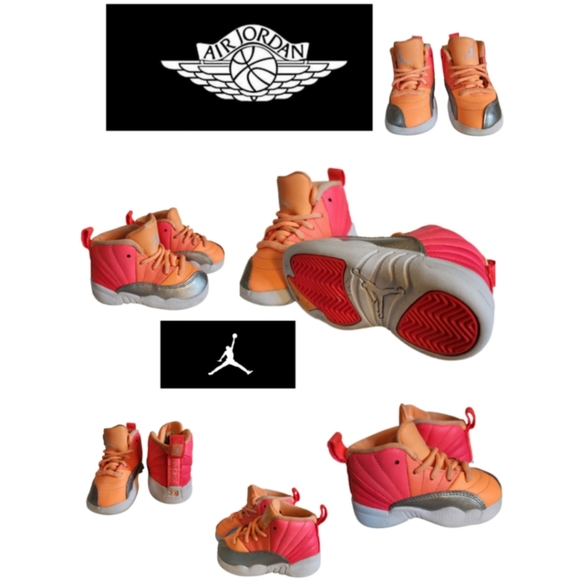 NIKE AIR JORDAN 12 RETRO SUNRISE RACER PINK MANGO 819666-602 SIZE 5C - Picture 2 of 9